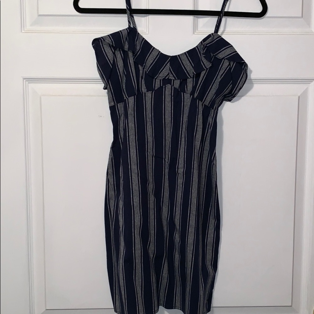 Navy & White Ruffle Striped Dress - Picture 2 of 4
